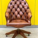 Fauteuil de direction Chesterfield en cuir marron