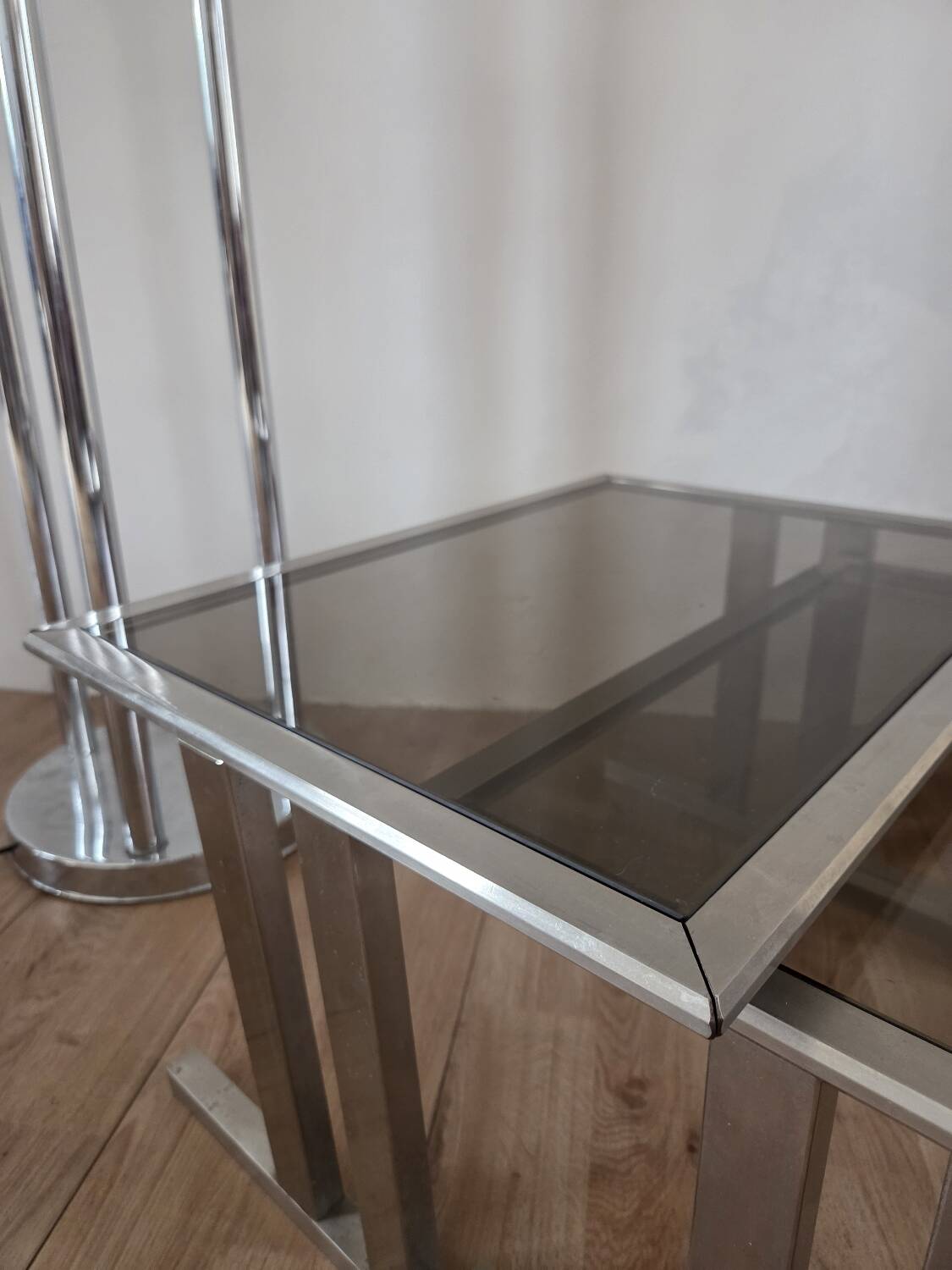 Brushed metal nesting table, 1970
