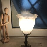 Brass bedside lamp Tulip lampshade