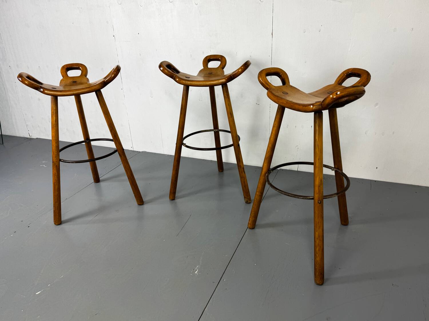 Set of 3 Brutalist Marbella Bar Stools by Sergio Rodrigues, 1960s