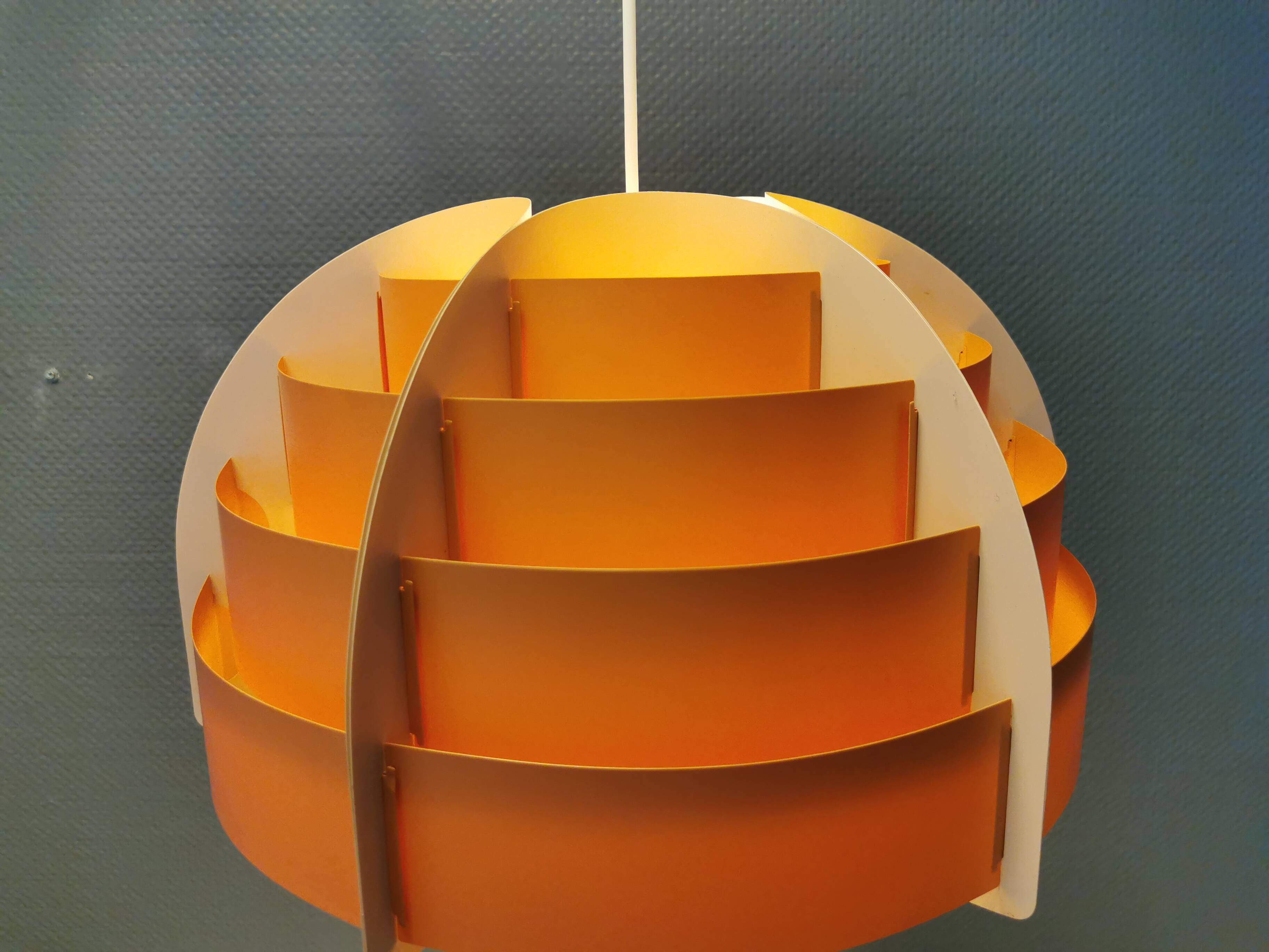 Hanging lamp made of plastic slats by Lars Schiøler for Hoyrup Lighting Denmark 1976.