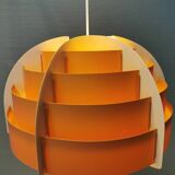 Hanging lamp made of plastic slats by Lars Schiøler for Hoyrup Lighting Denmark 1976.