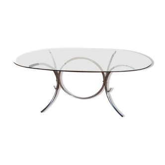 Vintage table glass smoked oval 1970