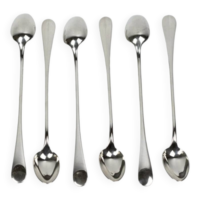 Six cuillères à soda ou glace Christofle modèle Fidélio en métal argenté