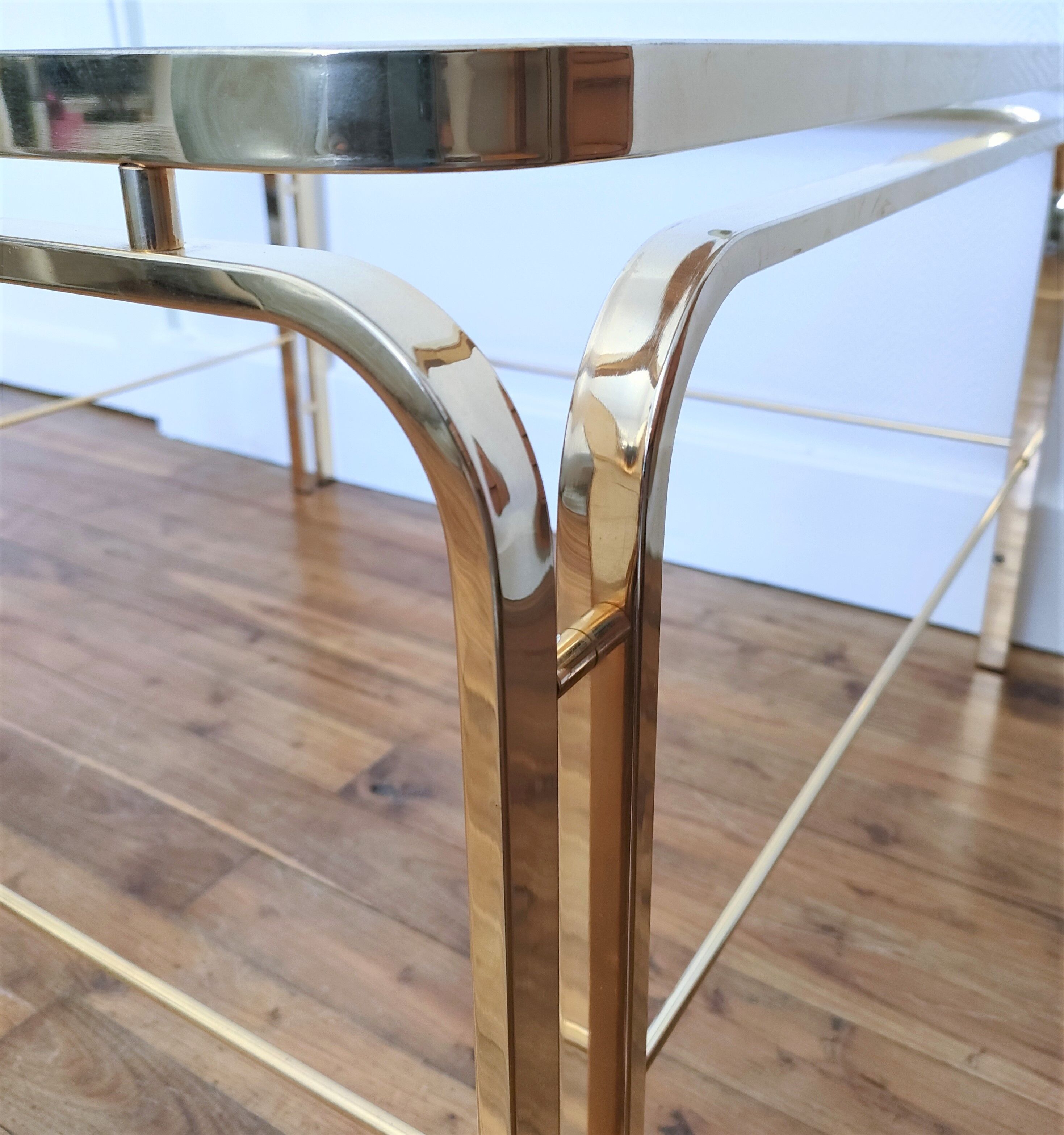 Coffee table glass smoked metal gilded Italian design 80s stamped