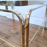 Coffee table glass smoked metal gilded Italian design 80s stamped