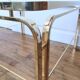 Coffee table glass smoked metal gilded Italian design 80s stamped