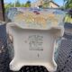 ENGLISH PORCELAIN BISCUIT BARREL ALICE BLUE AT TEA TIME DELICACIES