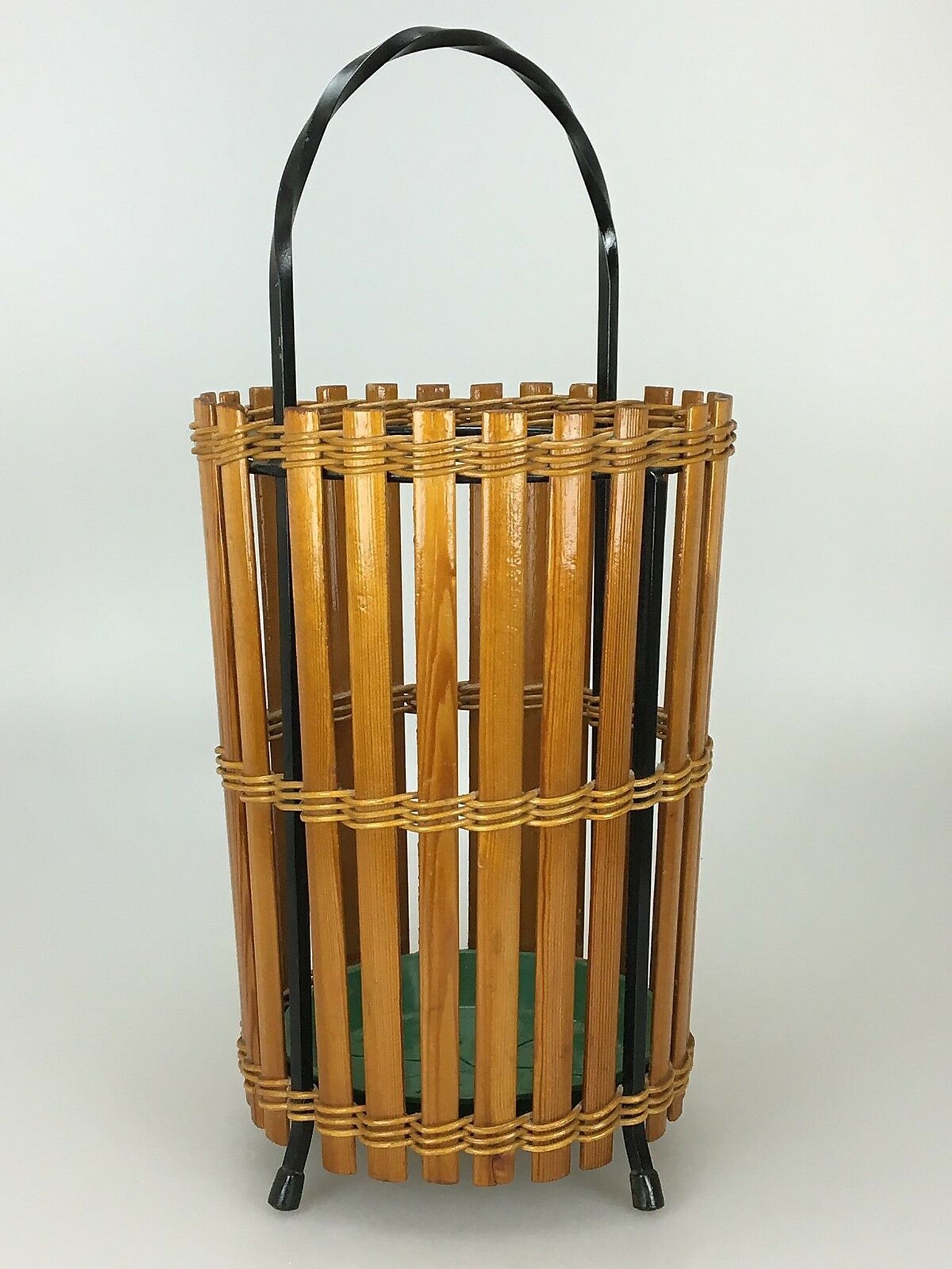 60s 70s umbrella stand umbrella holder wood metal Mid Century Design 60s