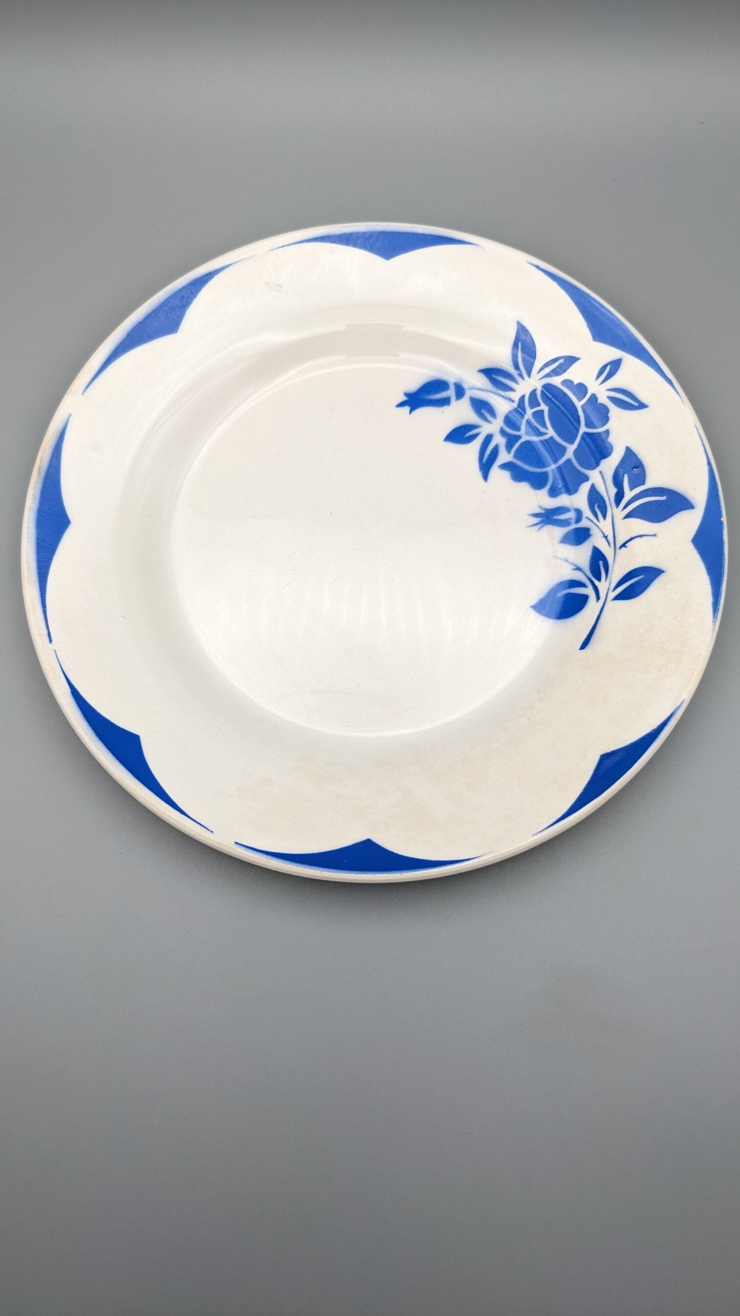 Series of 6 vintage art deco plates Digoin Sarreguemines Corsica blue flowers