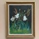 Swedish oil on panel “White Lilies and Flowers” by EK, vintage & framed 28×35cm