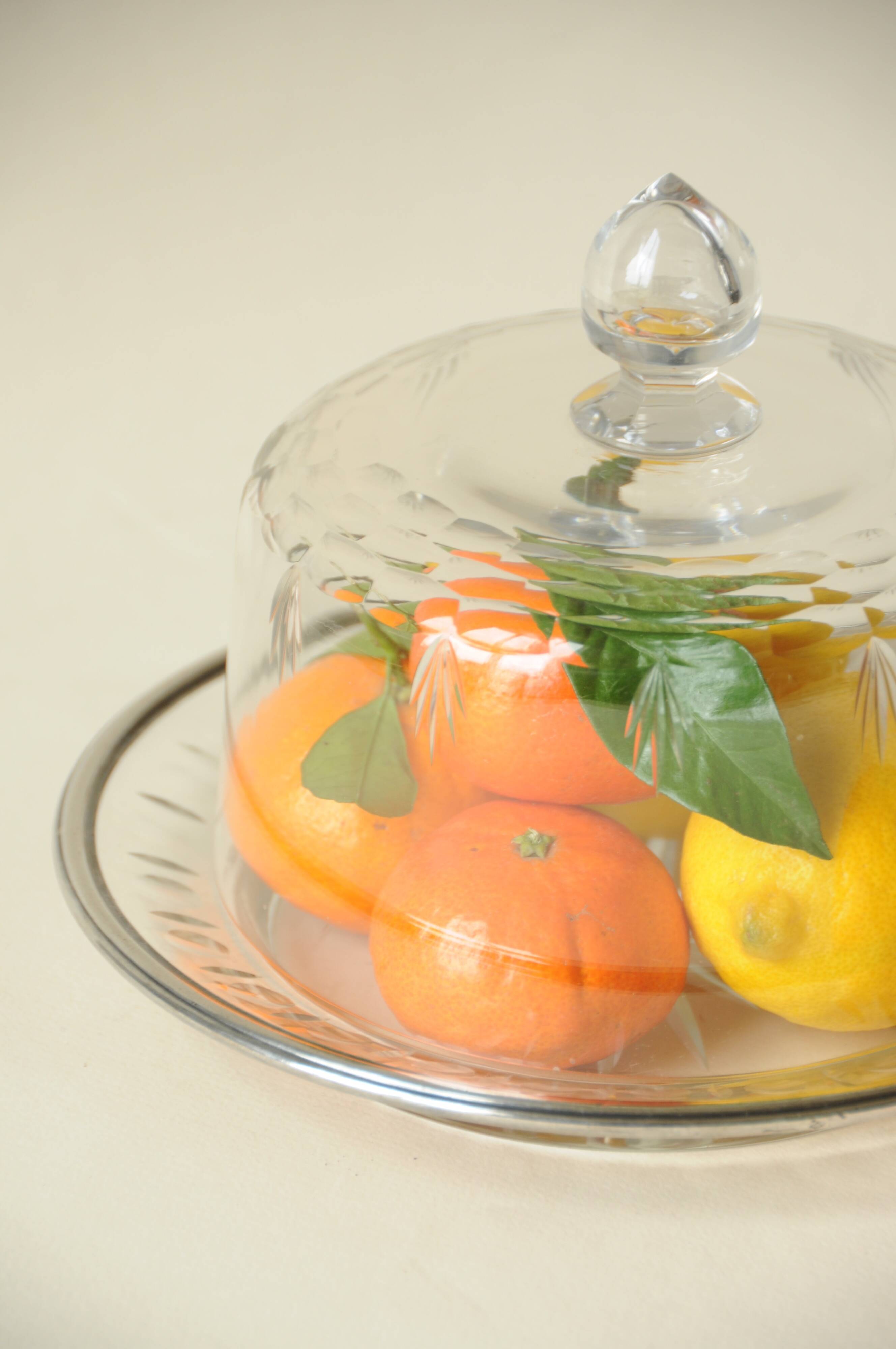 Antique Crystal Cheese Dome with Star Pattern Plate