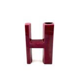 Space age red H letter shaped ceramic solifleur vase, Marcel Radureau 1970