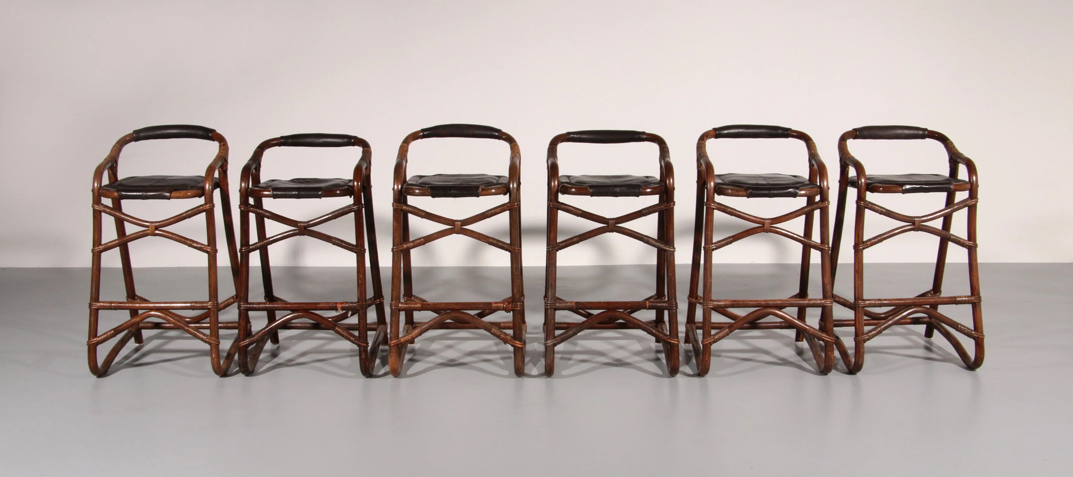 Tabourets de bar en bambou de milieu de siècle, design Horsnæs, Danemark, 1970.