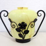 Vase en verre et fer forgé transition Art Deco