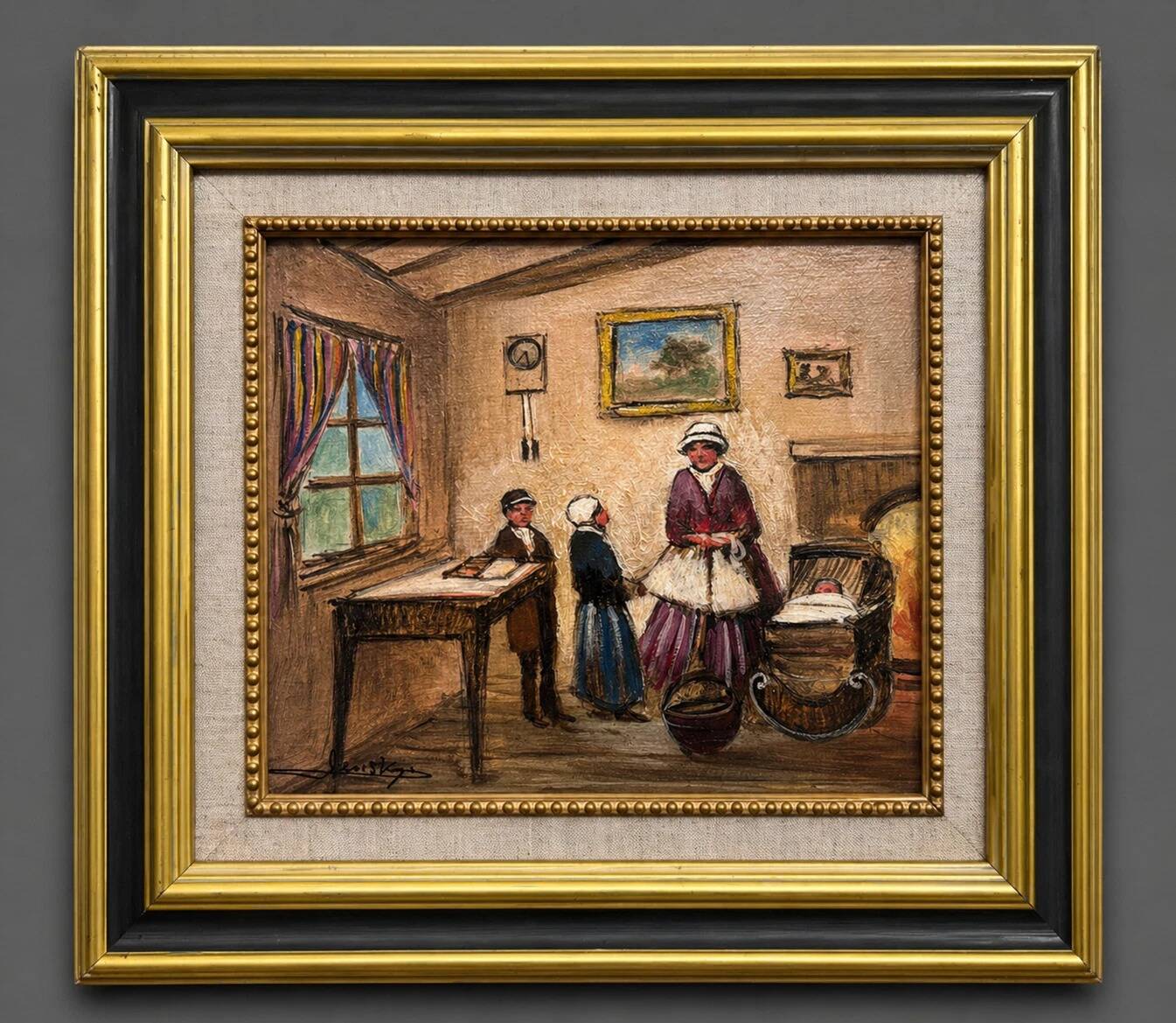 Interior scene – Oil on panel signed Lensky – 20th century