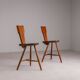 Pair of sculptural rustic wooden chairs in pine France 1960