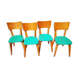Lot 4 chairs art deco spirit 1950 origin FRANCE high-end brand MONOBLOC beautiful condition wood sky ?