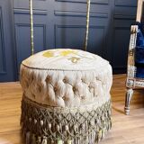 Napoleon III period ottoman in original upworked fabric with wheels