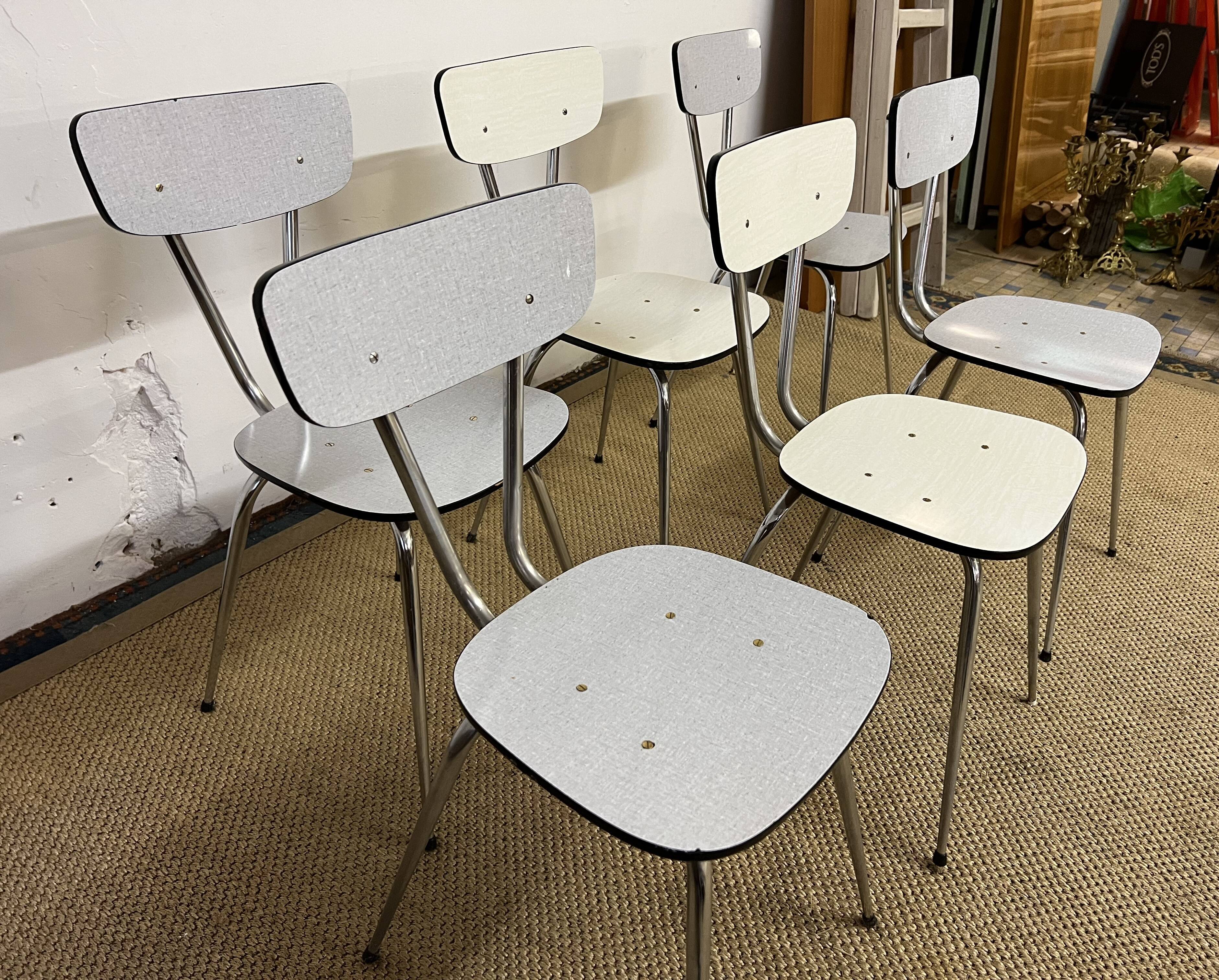 Set of 6 chairs in gray and white Formica