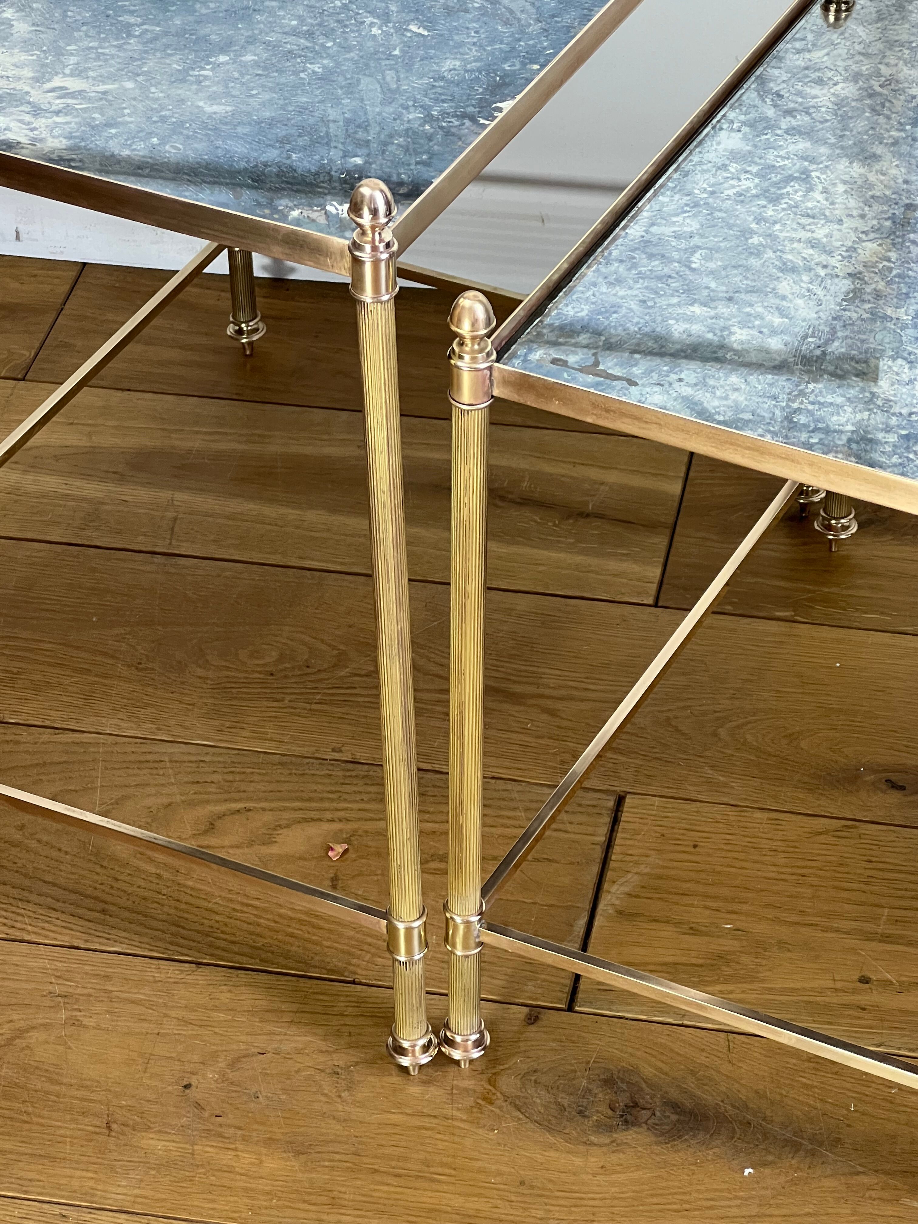 Nest of table from “maison bagués 1970” in gilt bronze and glass tops
