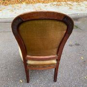 Fauteuil impérial en chêne et velours beige du 19ème siècle