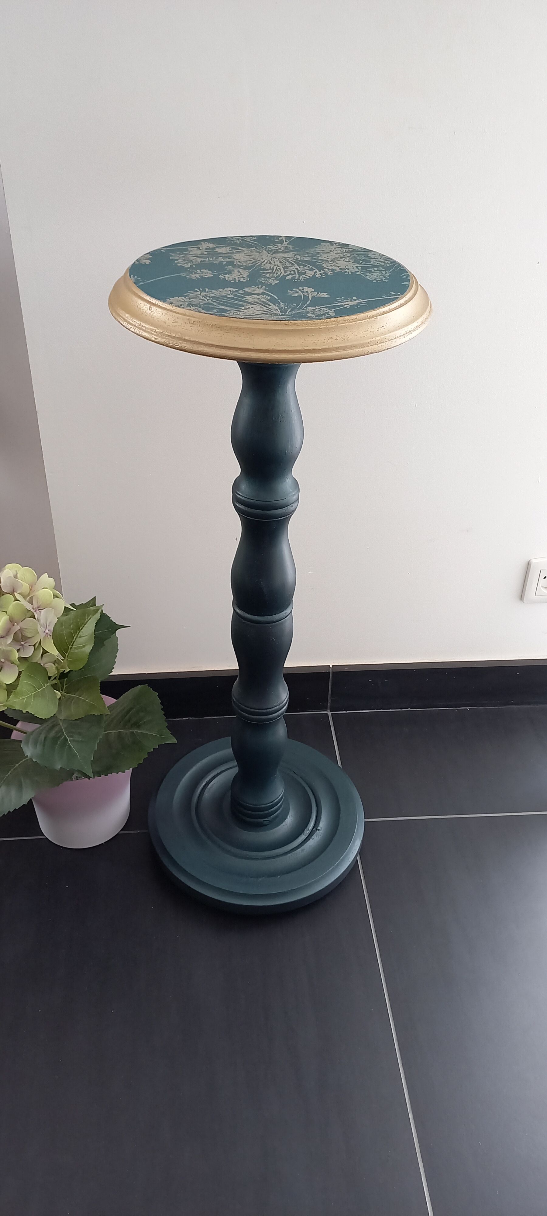 Vintage blue and gold pedestal table