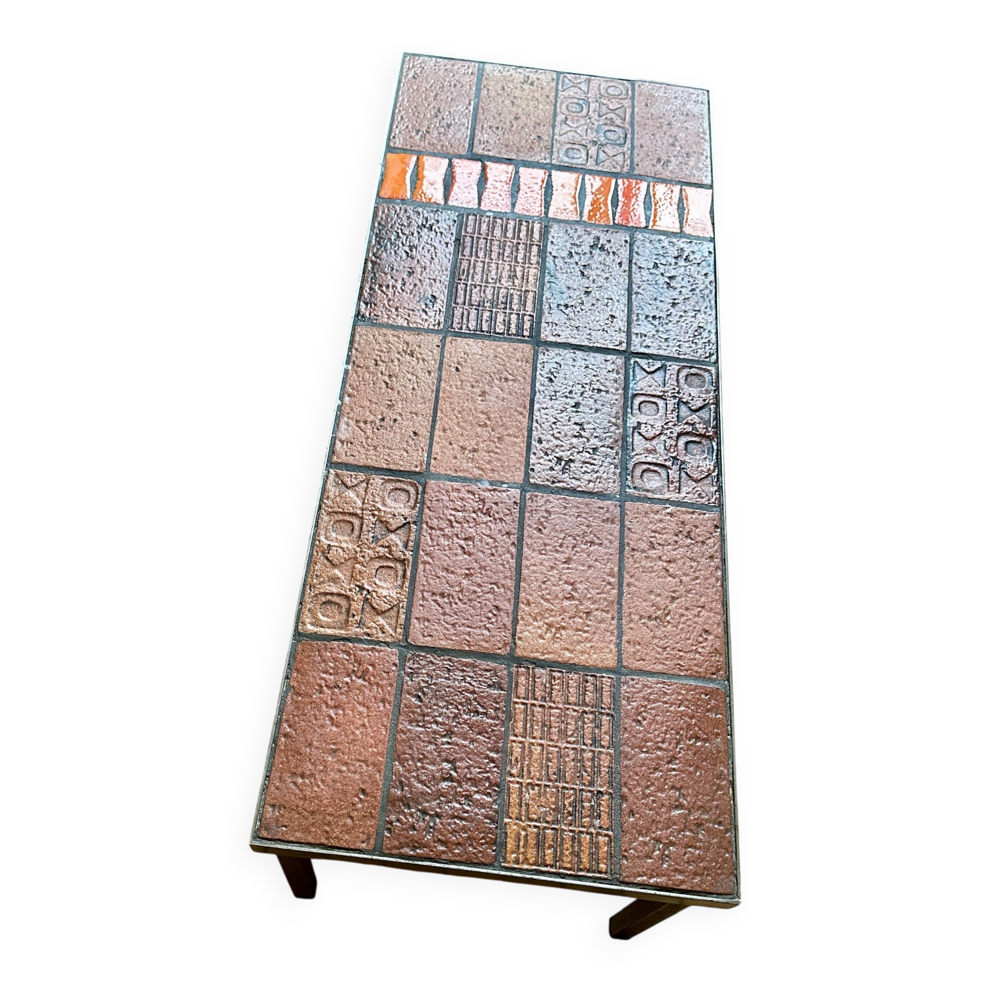 Table basse rectangulaire vintage de Jean Jaffeux en acier et céramique