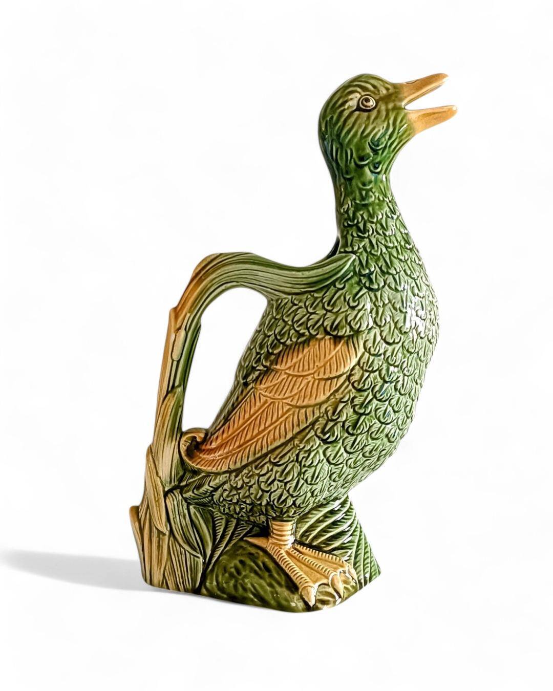 Majolica Duck Pitcher by Keller & Guérin, France, Art Nouveau, 1890