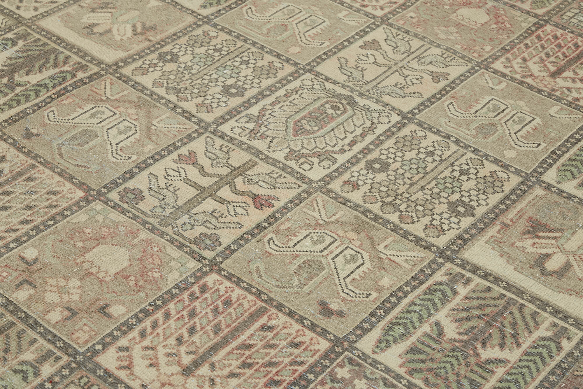 Handmade oriental 1980s 303 cm x 368 cm beige wool carpet