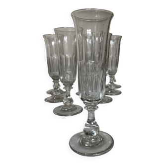 Set of 9 Louis Philippe tulip champagne flutes with flat sides mid 19th