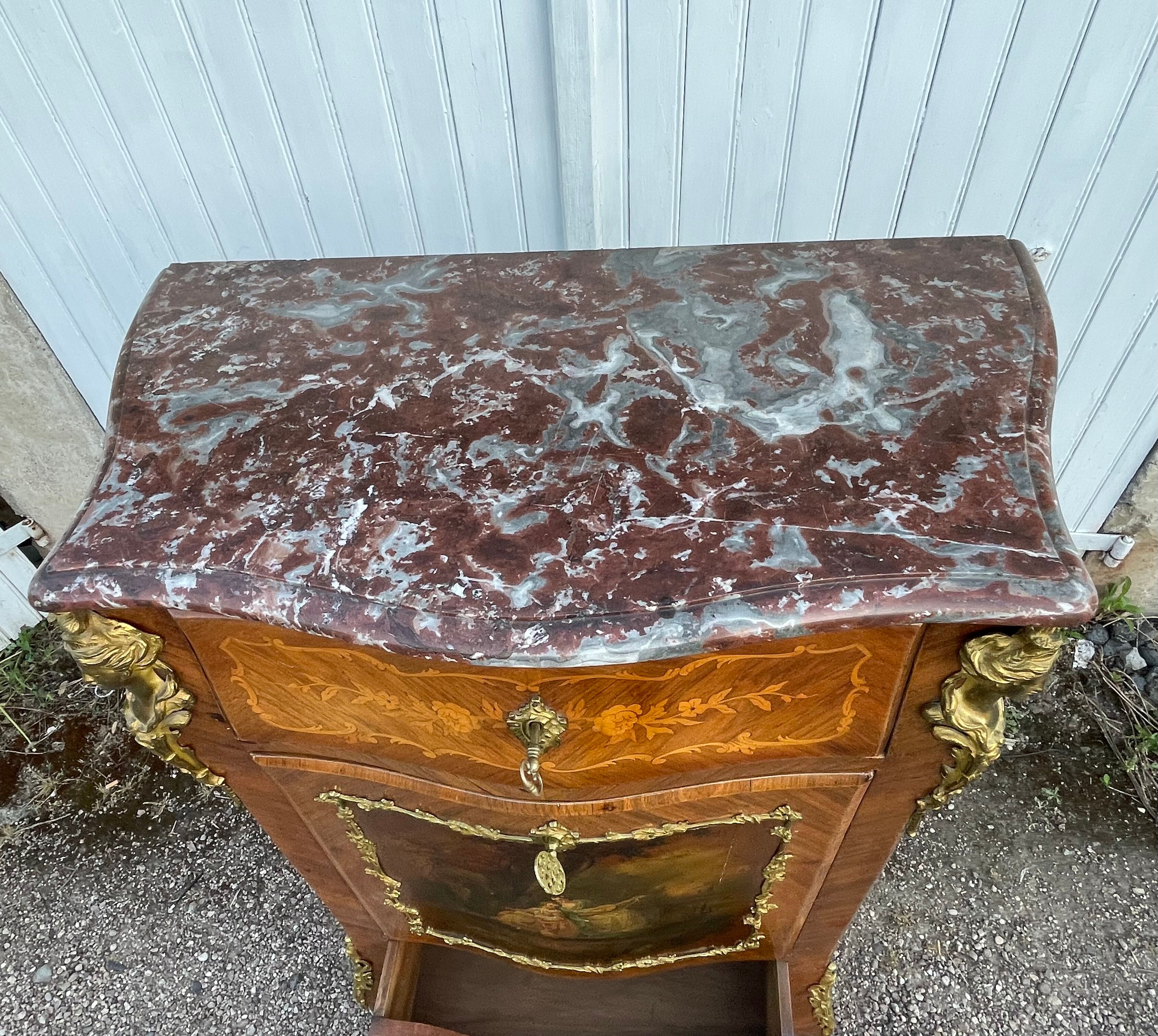 Secretary louis XV curved, varnish Martin, marquetry