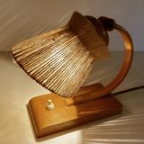 Lampe de table vintage en bois et sisal, années 1950