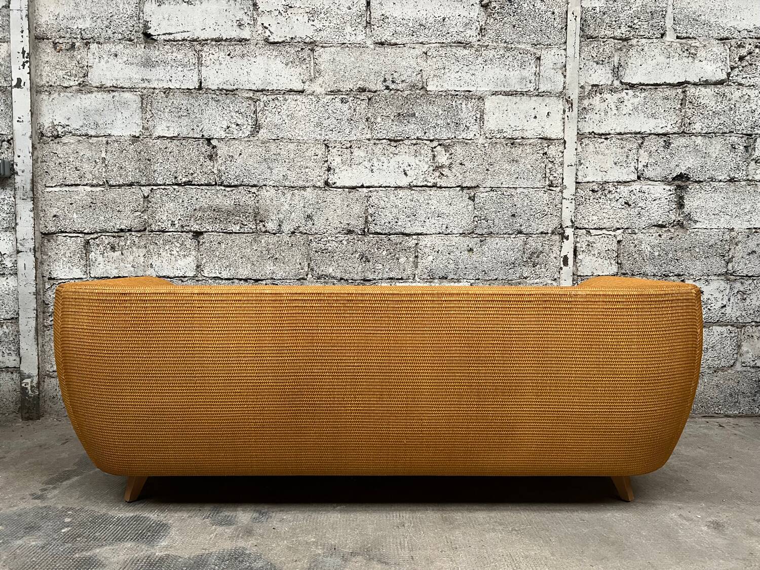 Vintage rattan sofa design 1970 ecru French terry fabric