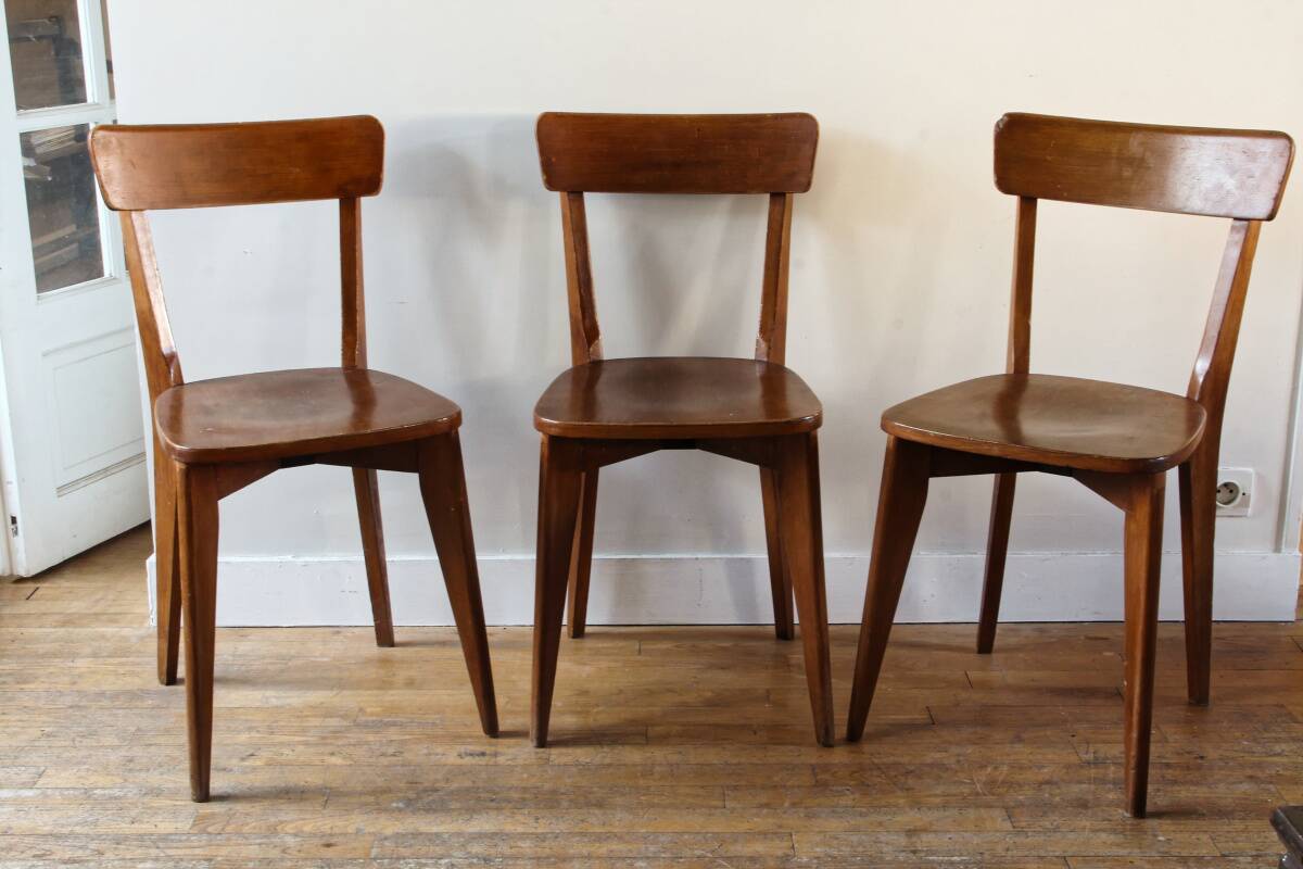Set of 3 Luterma chairs from the 1950s, monobloc base.