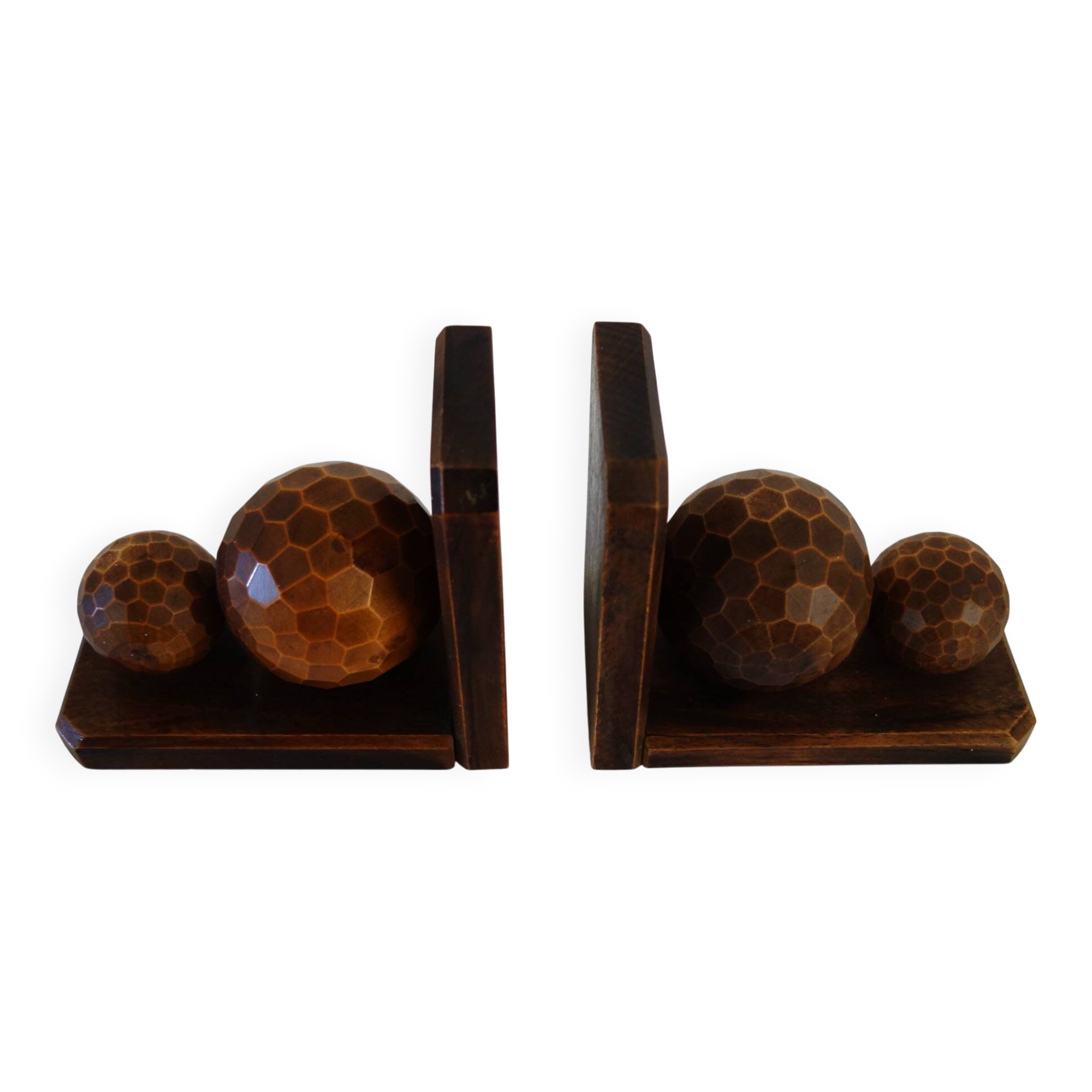 Paire de serre livre vintage en bois boules facettes