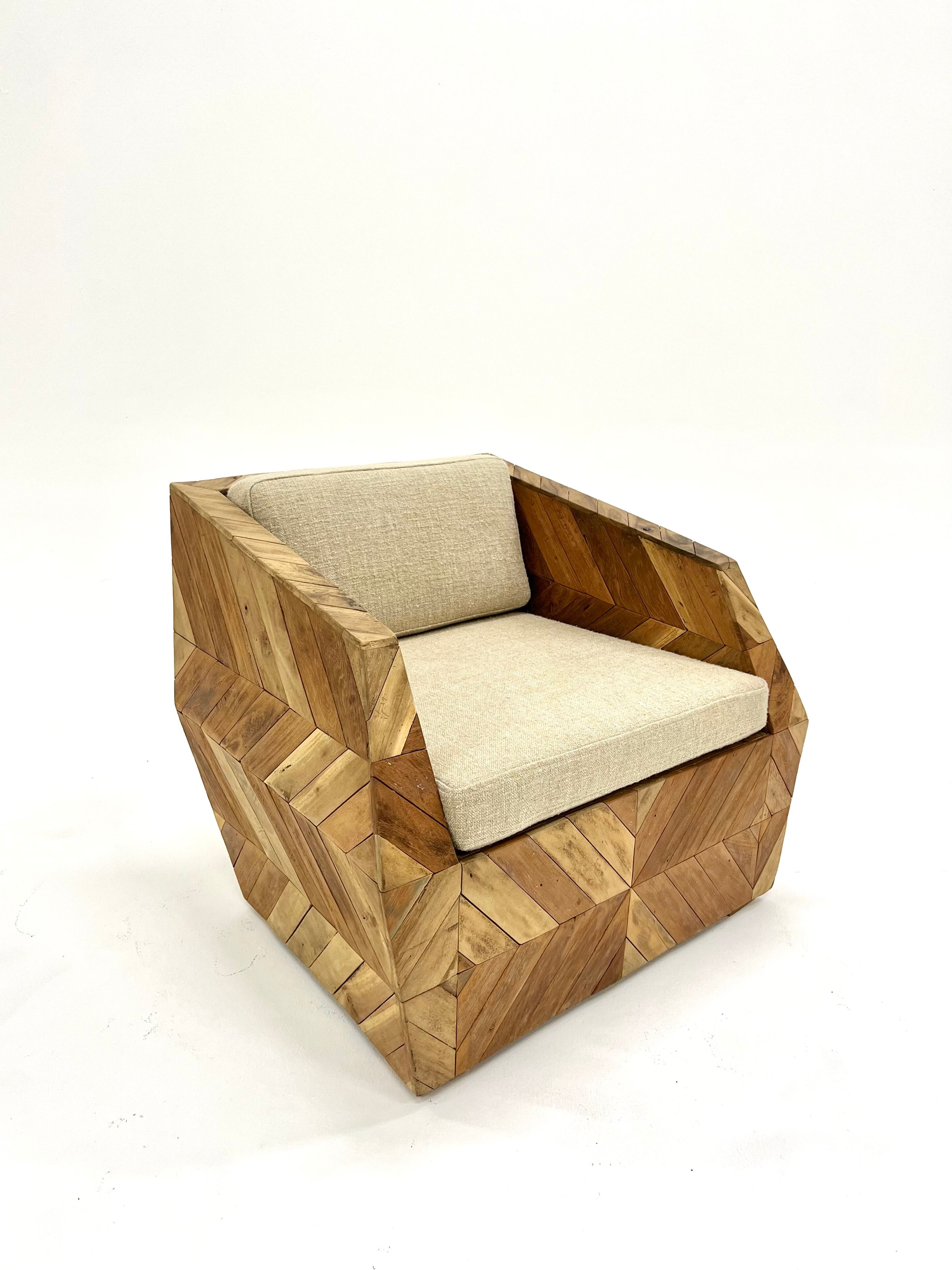 Vintage armchair in solid wood slats
