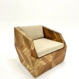 Vintage armchair in solid wood slats