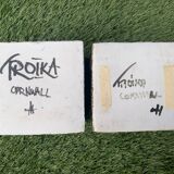 Pair of Troika Cornwall English ceramic cube vases by Linda Hazel and Avril Bennet, 1970
