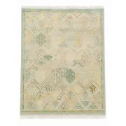 Hand-Knotted Wool Area Rug, Oushak Ivory Sage Green Design Carpet for Living Room