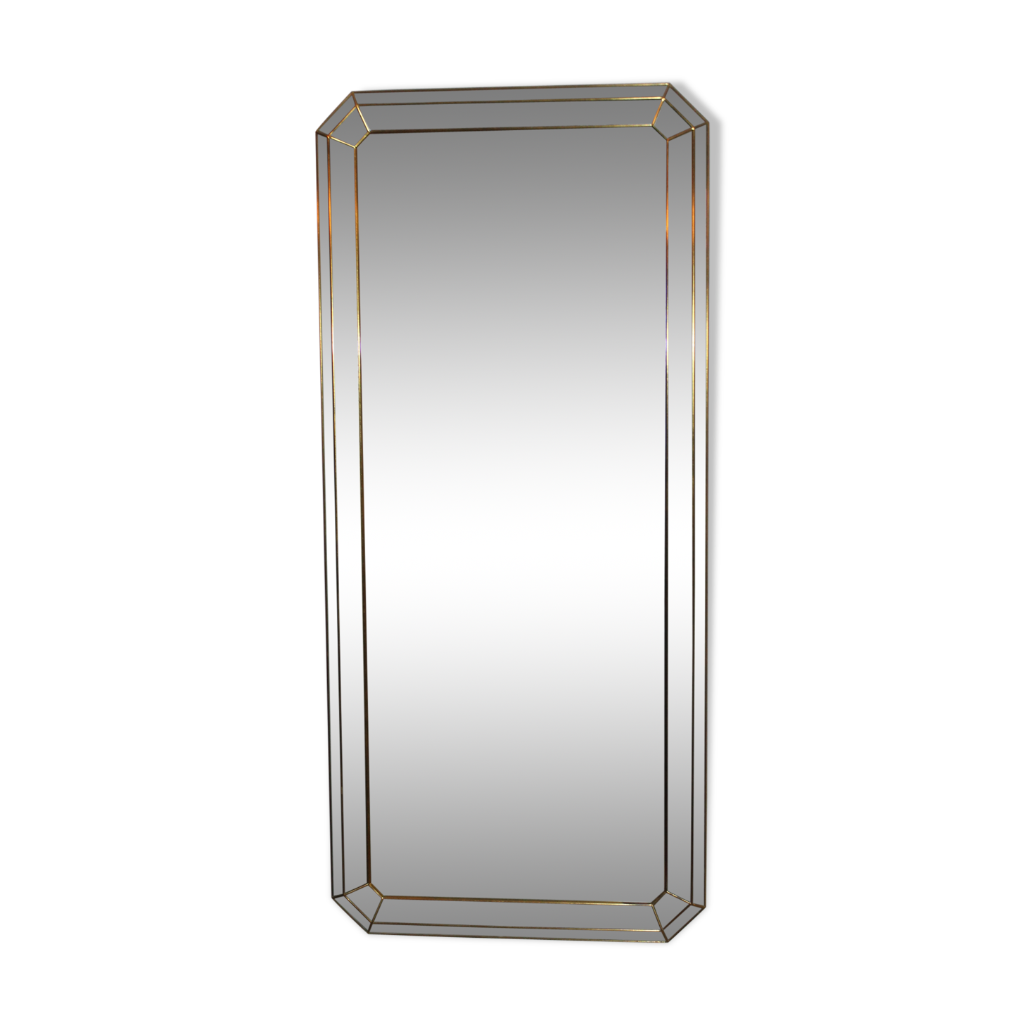 Ancien Grand miroir des années 60 en laiton et parcloses 137 x62cm