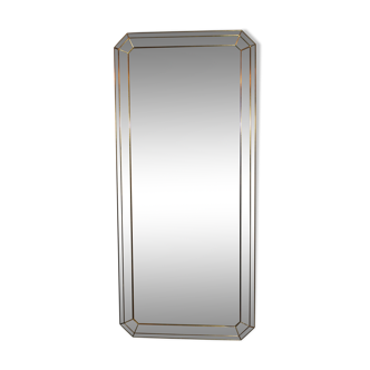 Ancien Grand miroir des années 60 en laiton et parcloses 137 x62cm