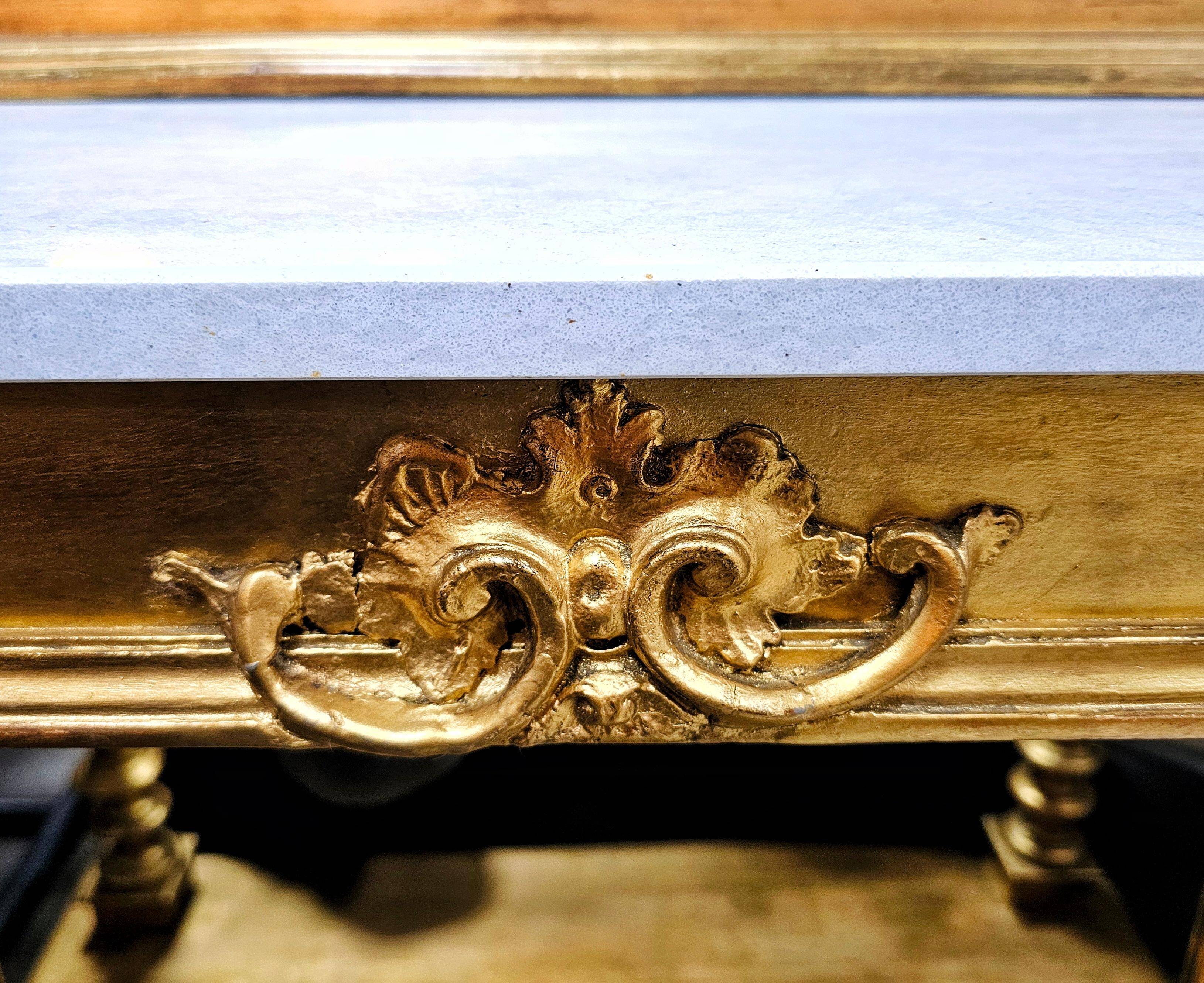 Table console victorienne en bois doré avec miroir et plateau en marbre, Autriche 1880s