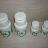 Set of 4 glass jars opal from italy white and green