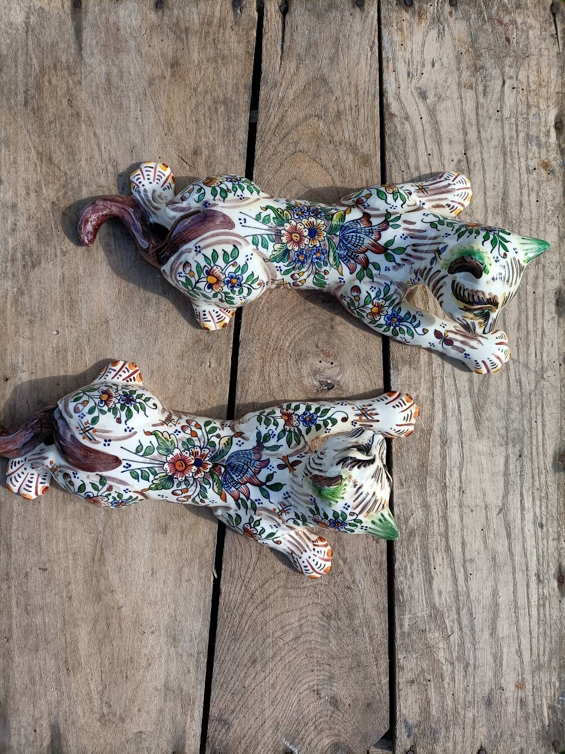 Zoomorphic Bouquetieres Hand-painted Desvres Cats