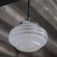 Art Deco pendant light, chrome metal suspension and glass globe, ceiling lamp.