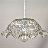Portuguese farmhouse mid century clear floral glass hanging lamp, 1960s