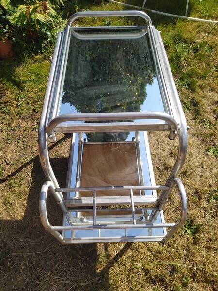 Modernist aluminum trolley with mirrored tops
