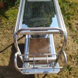 Modernist aluminum trolley with mirrored tops