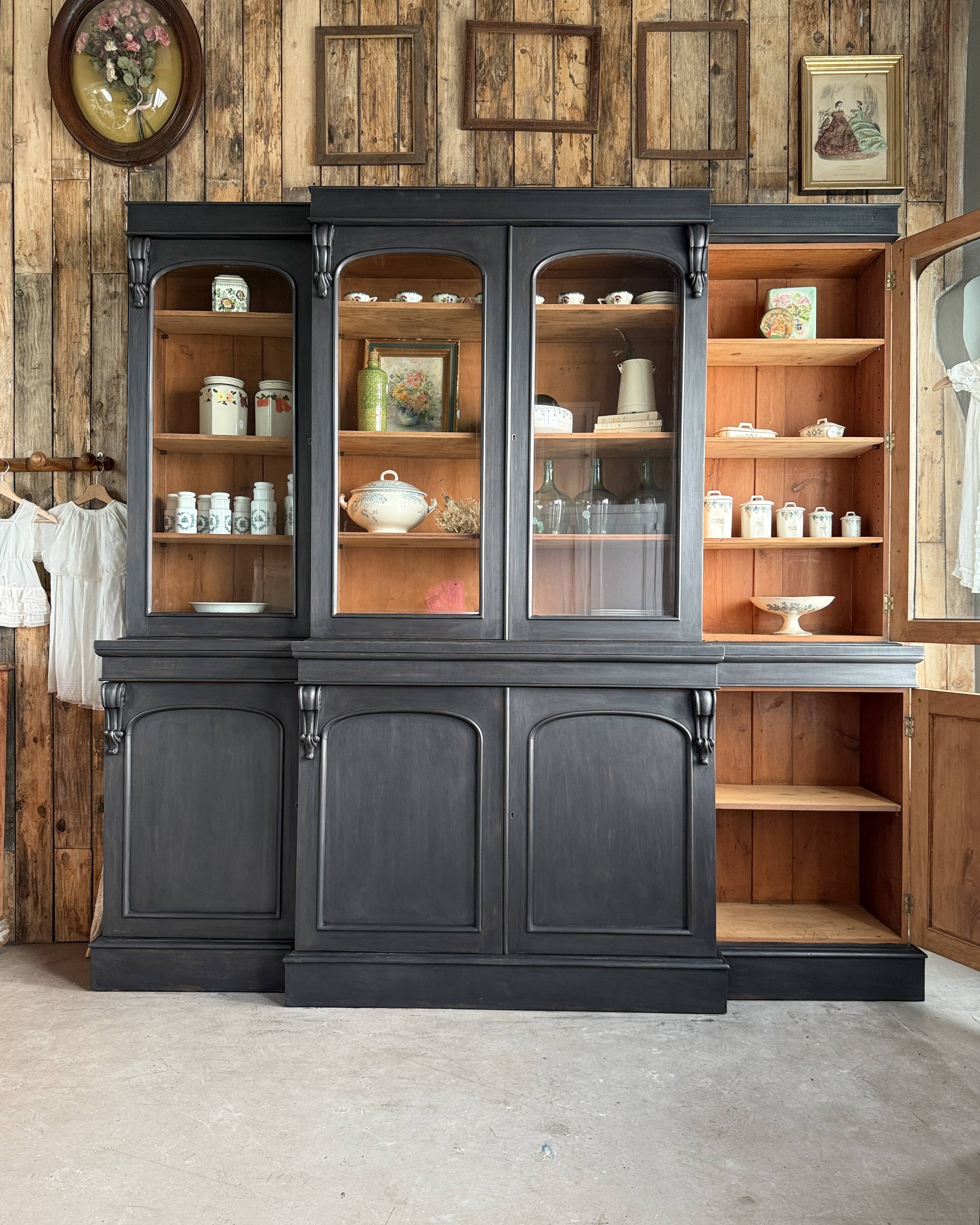 Large black patinated glass bookcase (renovated)